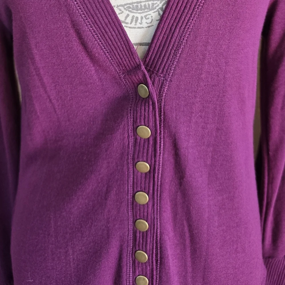 Zenana Dark Plum Snap Button Long Sleeve Cardigan Sweater L - Picture 3 of 11